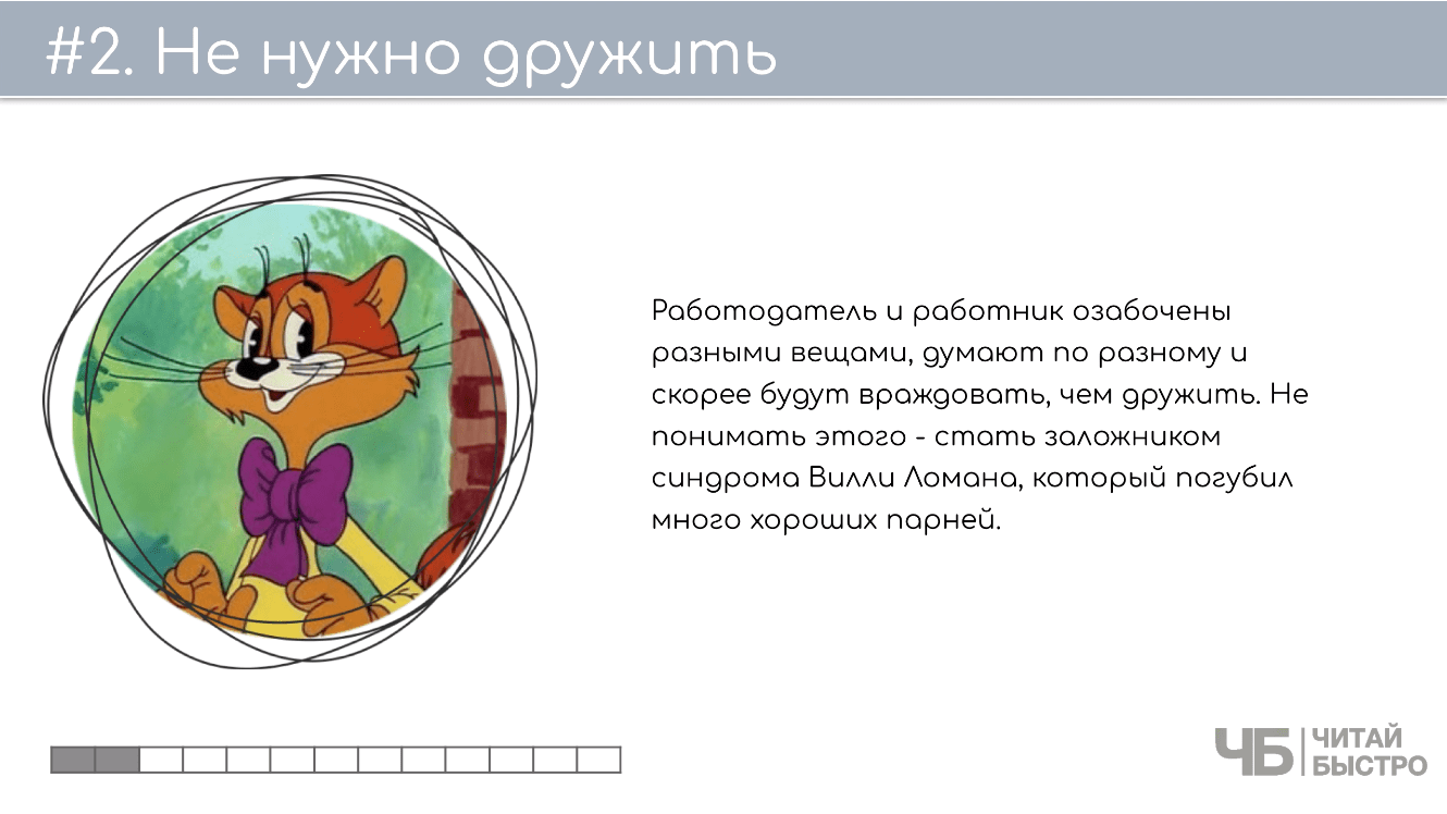 На этом слайде изображен тезис о том, что не нужно дружить и иллюстрация кота Леопольда.