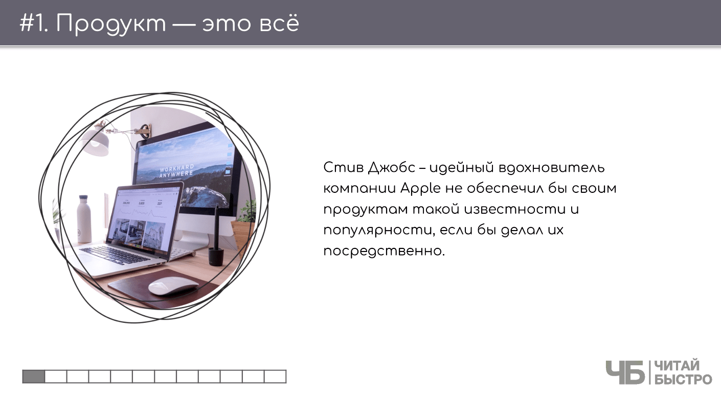 На этом слайде изображен тезис о том, что продукт - это все и иллюстрация ноутбука и монитора.